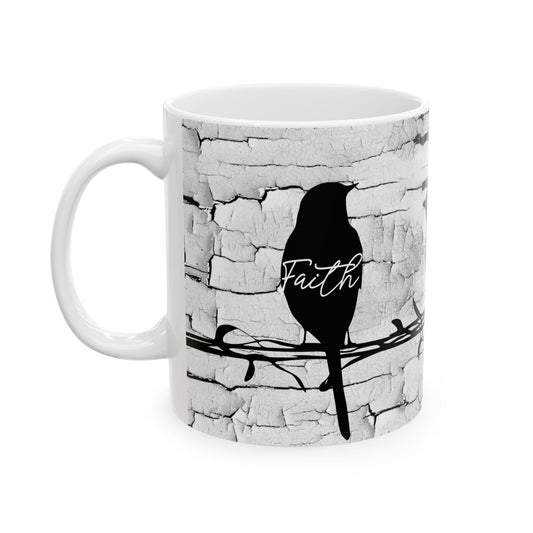 Faith, Hope, Love 3 Birds on a Wire Ceramic Mug, (11oz, 15oz)